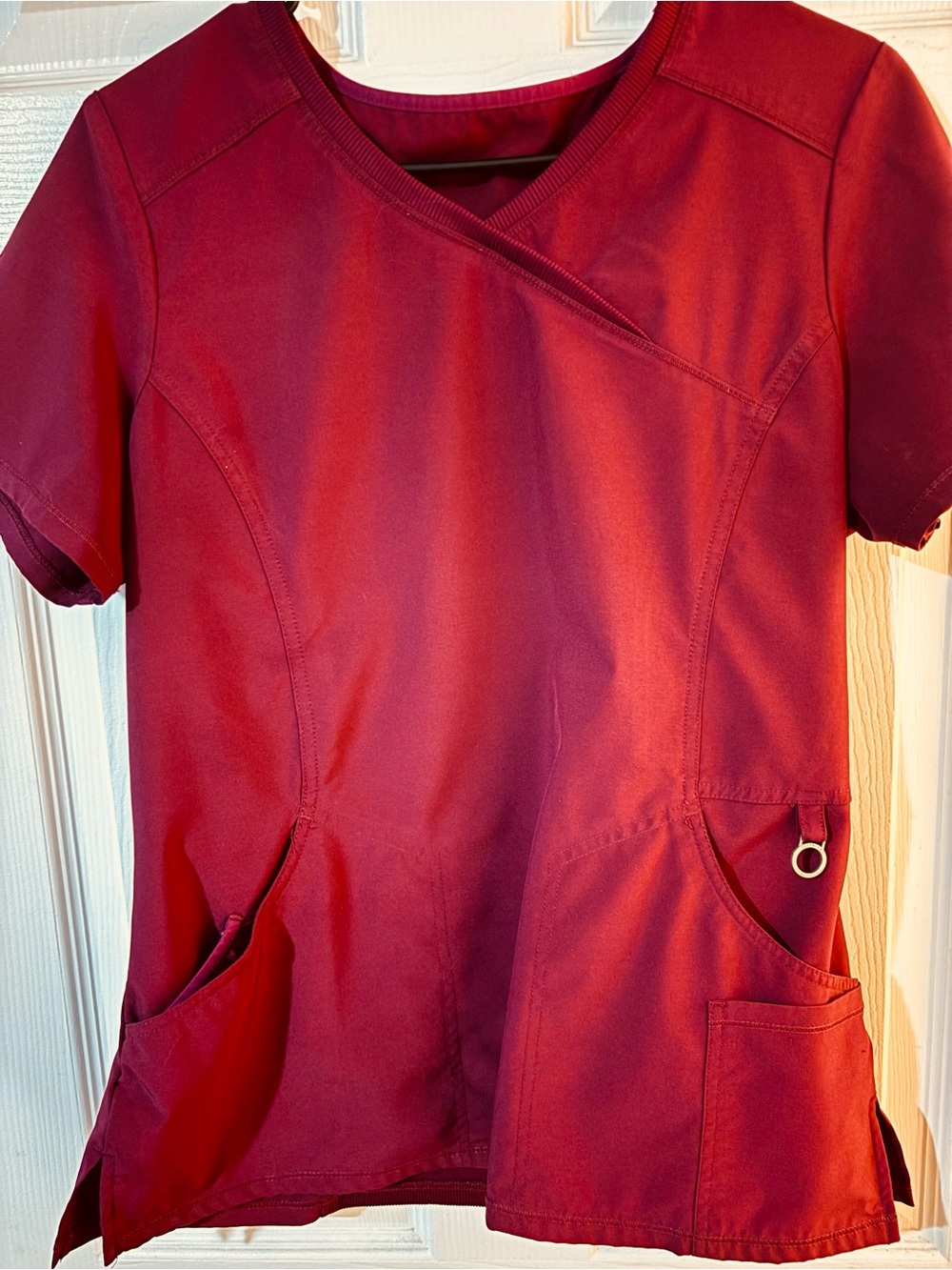 Cherokee Women's Short Sleeve Scrub Top in Burgundy